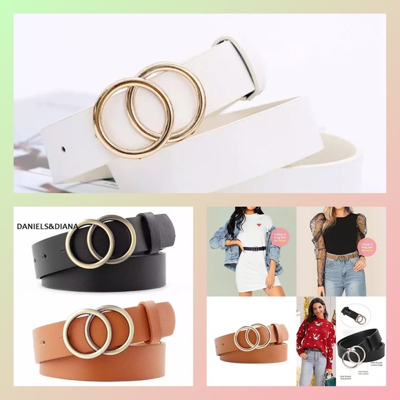 Double Ring Circle Button Belt Leisure Jeans Fashi - Picture 1 of 4